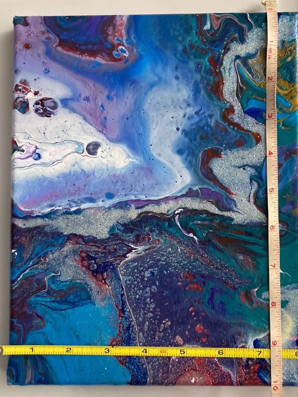 Abstract Fluid Pour Painting Blue Purple Acrylic 8